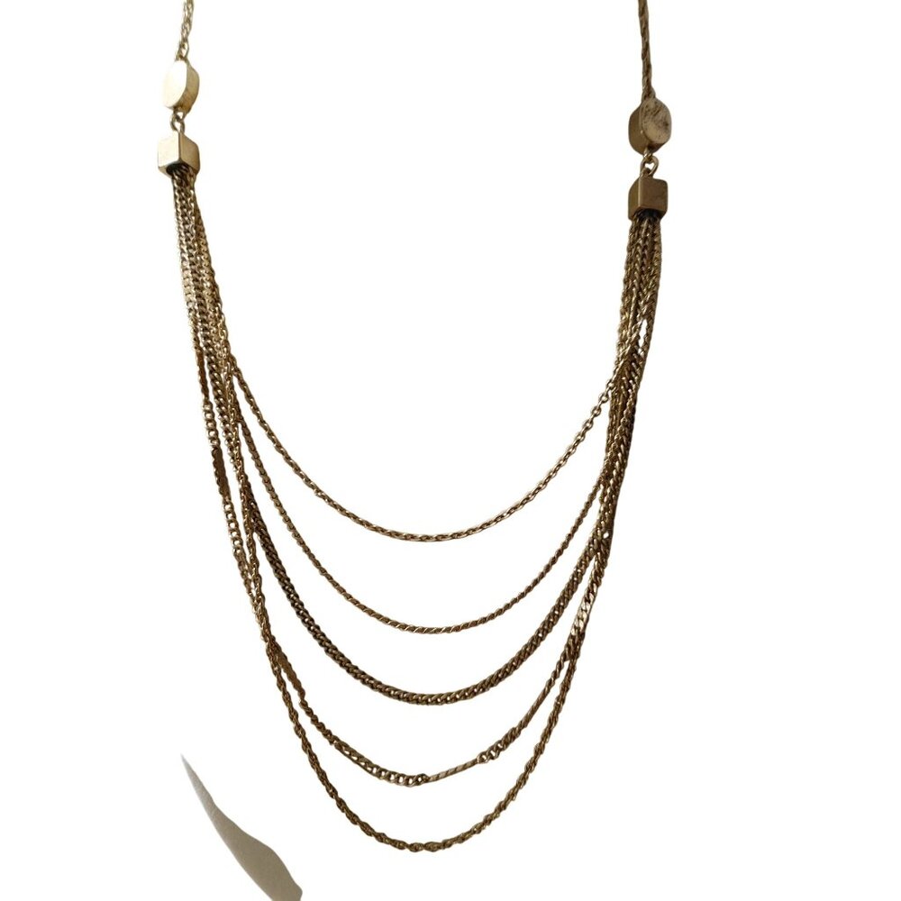 Emmons Necklace Gold Tone 5 Strand Chain Vintage Geometric Accent 16 Inches